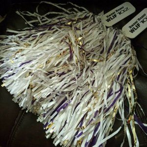 2 Vintage Purple, Gold & White Ravens Pom Poms (Costume/Football/Cheerleader)